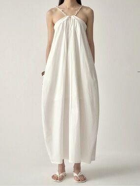 New Insis Femme Beaded Cocoon Dress Coastal Contemporary Minimalist Maxi Dress